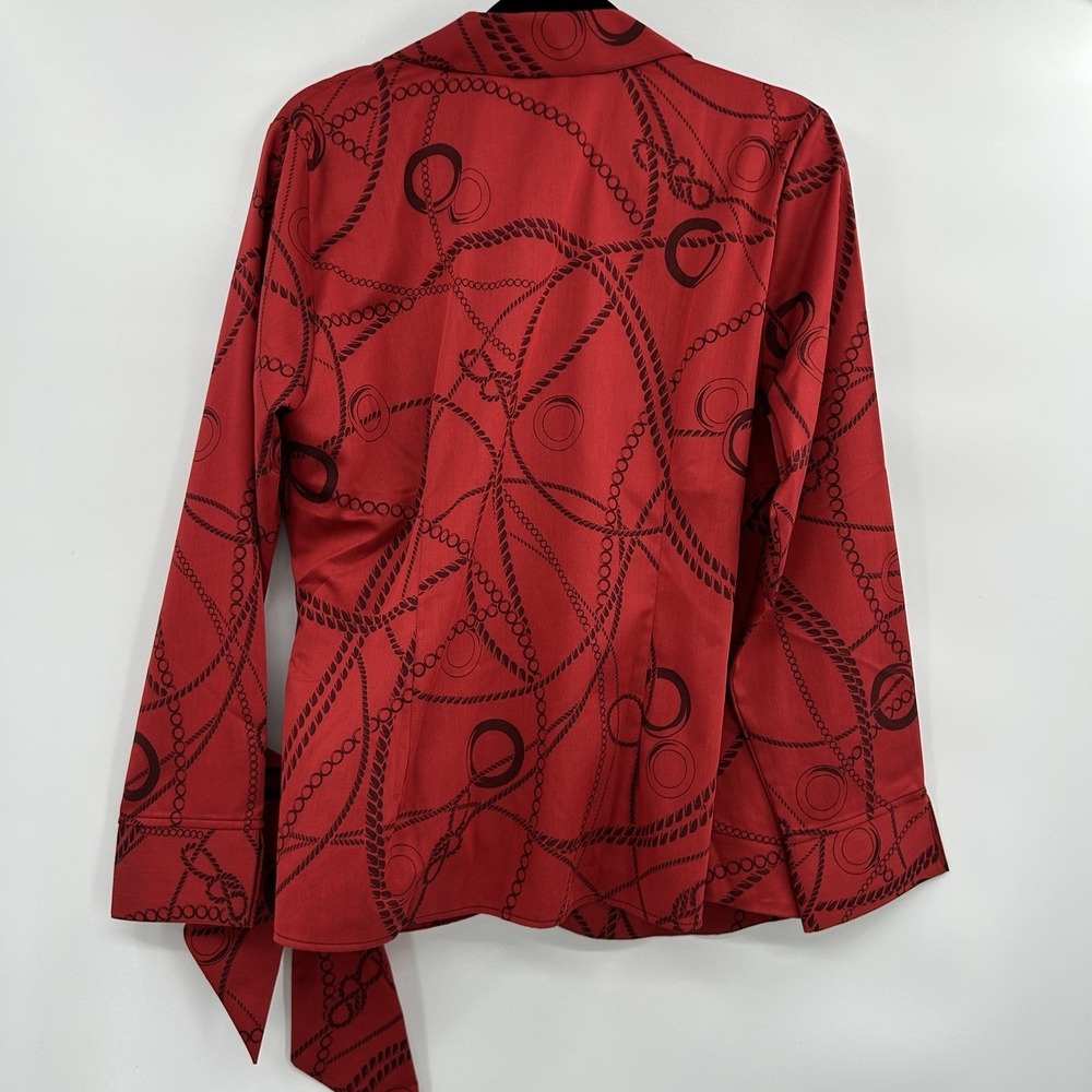 Foxcroft Womens Salina Chain Stripe Wrap Shirt Size L Red Black Career Old Money - Picture 9 of 11